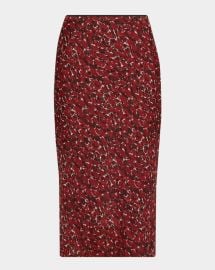 Saint Laurent Printed Cotton Silk Midi Skirt in craie rouge noir at Neiman Marcus