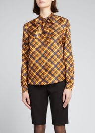 Saint Laurent Retro Diamond-Printed Silk Blouse - at Bergdorf Goodman