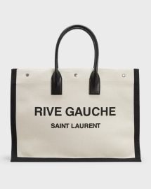 Saint Laurent Rive Gauche Linen and Leather Tote Bag at Neiman Marcus