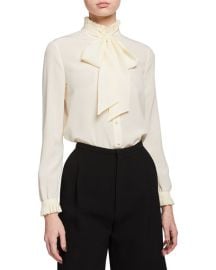 Saint Laurent Ruffled Neck-Tie Slk Blouse at Neiman Marcus