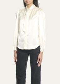 Saint Laurent Scarf-Neck Button Down Silk Blouse - at Bergdorf Goodman