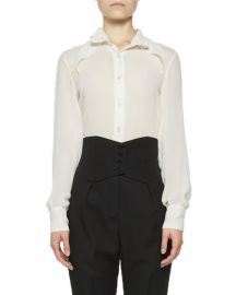 Saint Laurent Sheer Chiffon Pointed Collar Blouse at Neiman Marcus