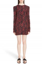 Saint Laurent Silk Cr  pe de Chine Leopard Print Shift Dress at Nordstrom