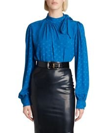 Saint Laurent Silk Jacquard Tie-Neck Blouse at Neiman Marcus