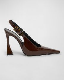 Saint Laurent Stone Glossy Slingback Pumps at Neiman Marcus