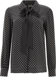 Saint Laurent Tie Neck Polka Dot Silk Blouse at Lozuri