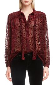 Saint Laurent Tie Neck Sheer Blouse at Nordstrom