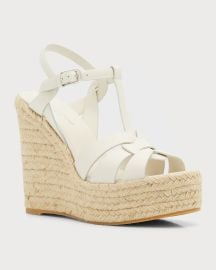 Saint Laurent Tribute Leather T-Strap Espadrille Sandals at Neiman Marcus