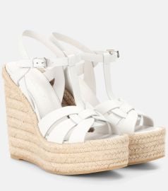 Saint Laurent Tribute Leather T Strap Espadrille Sandals at Mytheresa