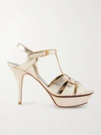 Saint Laurent Tribute Metallic Leather Sandals in Platino at Net a Porter