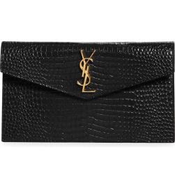 Saint Laurent Uptown Croc Embossed Leather Pouch at Nordstrom