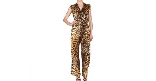 Saint Laurent Womens Leopard Silk Satin Jumpsuit at Luisaviaroma