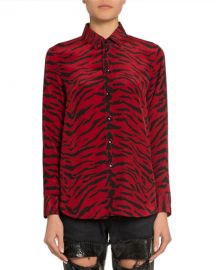 Saint Laurent Zebra-Print Long-Sleeve Blouse at Neiman Marcus