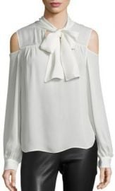 Saks Fifth Avenue Collection - Silk Cold-Shoulder Tie-Neck Blouse Ivory at Saks Fifth Avenue