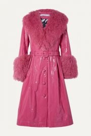 Saks Potts - Foxy neon belted shearling-trimmed patent-leather coat at Net A Porter