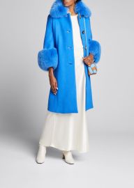 Saks Potts Yvonne Fox Fur-Trim Wool Coat Blue - at Bergdorf Goodman