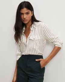 Saku Striped Button-Down Shirt in Black amp White Dove WhiteBlack at Veronica Beard