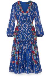 Saloni - Devon ruffled floral-print silk-chiffon midi dress at Net A Porter