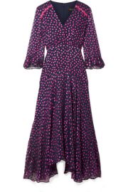 Saloni   Edith polka-dot flocked silk-blend chiffon midi dress at Net A Porter