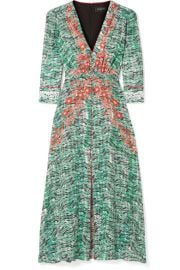 Saloni   Eve printed silk crepe de chine midi dress at Net A Porter