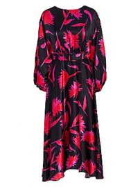 Saloni - Kim B Floral Silk Midi Flare Dress at Saks Fifth Avenue