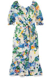 Saloni - Olivia floral-print devor  -chiffon wrap-effect midi dress at Net A Porter