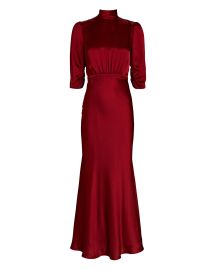 Saloni Adele Hammered Silk-Satin Maxi Dress in red reg at Intermix