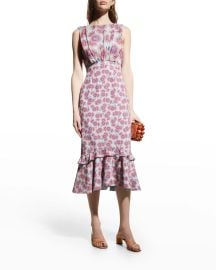 Saloni Adrienne Floral-Print Ruffle-Hem Midi Dress at Neiman Marcus