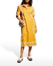 Saloni Dree B Embroidered Midi Dress at Neiman Marcus