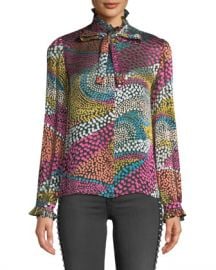 Saloni Emile Silky Floral-Print Button-Front Top at Neiman Marcus