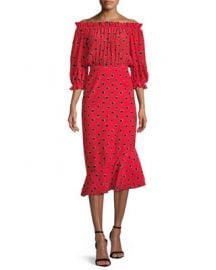 Saloni Grace Midi Floral Stripe-Print Dress   Neiman Marcus at Neiman Marcus