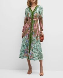 Saloni Lea Button-Front Printed Midi Silk Shirtdress at Neiman Marcus