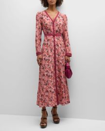 Saloni Lea Button-Front Printed Midi Silk Shirtdress at Neiman Marcus