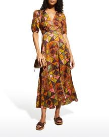 Saloni Lea Embroidered Silk Dress at Neiman Marcus