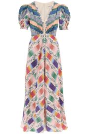 Saloni Lea Jacquard Satin Long Dress at Cettire