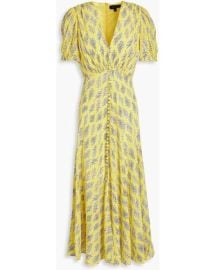 Saloni Lea Printed Silk Crepe de Chine Midi Dress in Yellow at Saloni