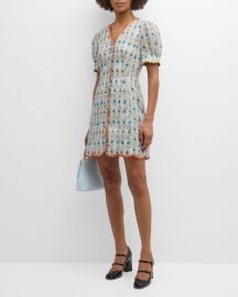 Saloni Marlee Short Embroidered Linen Dress at Neiman Marcus