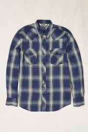 Salt Valley Shadow Plaid Western Button-Down Shirt in Blue at Urban Outfitters