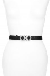 Salvatore Ferragamo Double Gancio Crystal Buckle Leather Belt   Nordstrom at Nordstrom