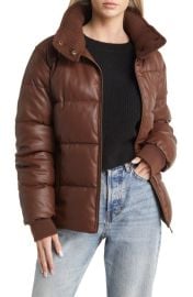 Sam Edelman Faux Leather Puffer Jacket with Ribbed Collar at Nordstrom