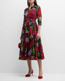 Samantha Sung Aster Floral-Print Cotton Poplin Midi Dress at Neiman Marcus