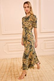 Samar Silk Dress - Geode Multicolored Puff Sleeve Midi Dress - Ulla Johnson at Ulla Johnson