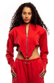 Sami Miro Vintage - V Cut Zip-Up Hoodie in Red Terry SAMI MIRO VINTAGE at Sami Miro Vintage