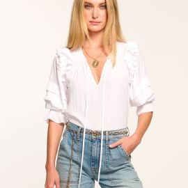 Samira Ruffle Blouse in ivory Ramy Brook at Ramy Brook