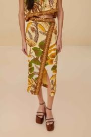 Sand Foliage Sketch LENZING ECOVERO Euroflax Midi Skirt FARM Rio at FARM Rio