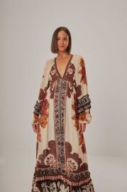 Sand Winter Tapestry V Neck Maxi Dress FARM Rio at FARM Rio