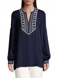 Sandi Embroidered Puff-Sleeve Silk Blouse at Saks Fifth Avenue