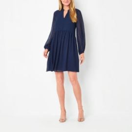 Sandra Darren Long Sleeve Shift Dress Color Navy - JCPenney at JC Penney