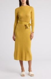 Sandra Darren Long Sleeve Tie Waist Midi Sweater Dress at Nordstrom Rack