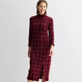 Sandra Darren Windowpane 3 4 Sleeve Sweater Dress in Wine at Kohls